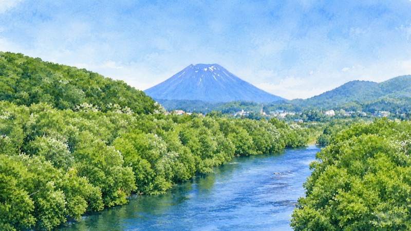 蘭越の風景羊蹄山